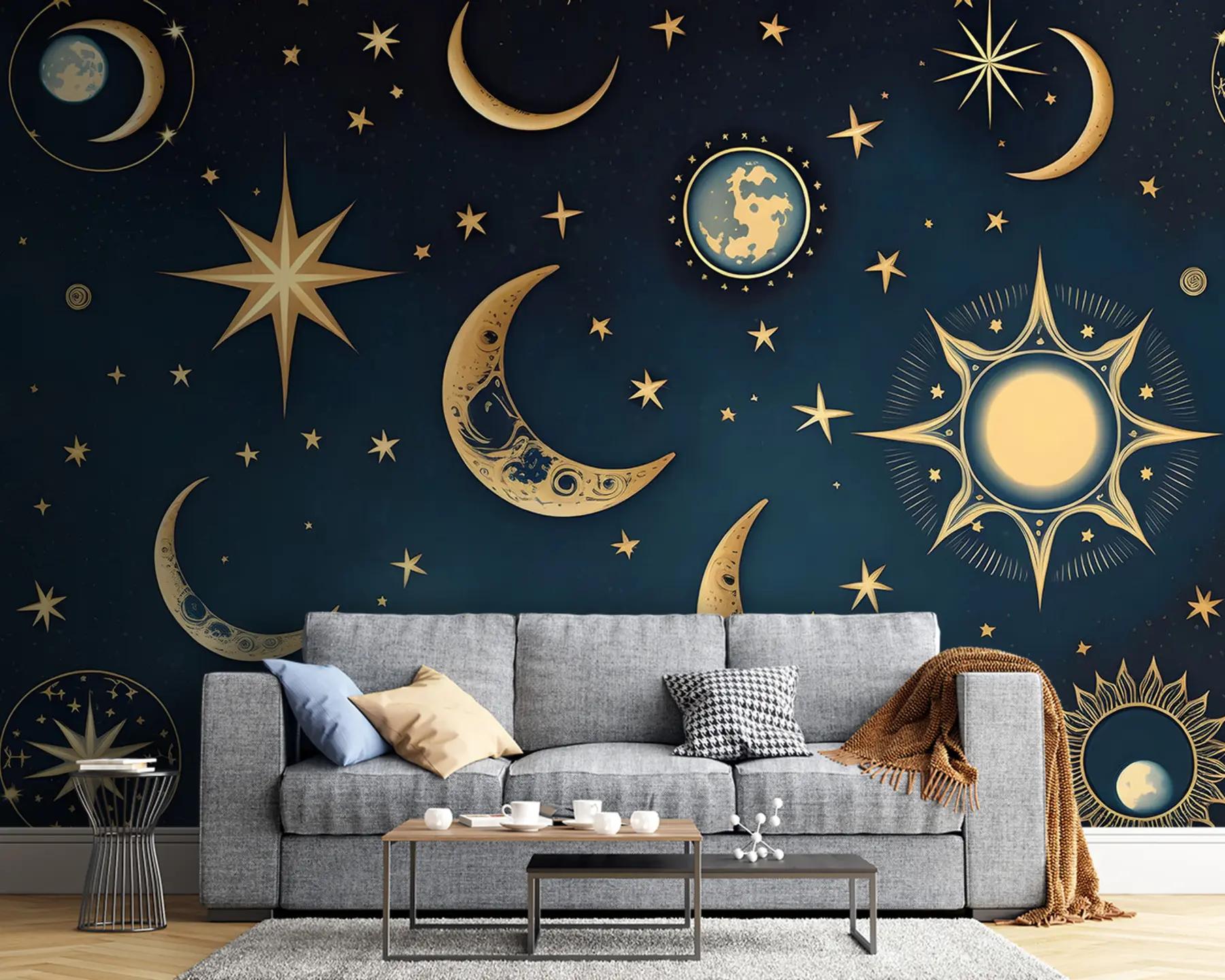 murales de pared cielo estrellado y luna u95630