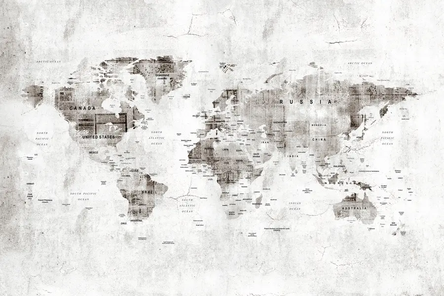 murales de pared Mapa detallado del mundo sobre textura grunge de hormigón u95433