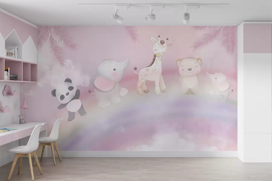 murales de pared animales en el arcoiris u95382