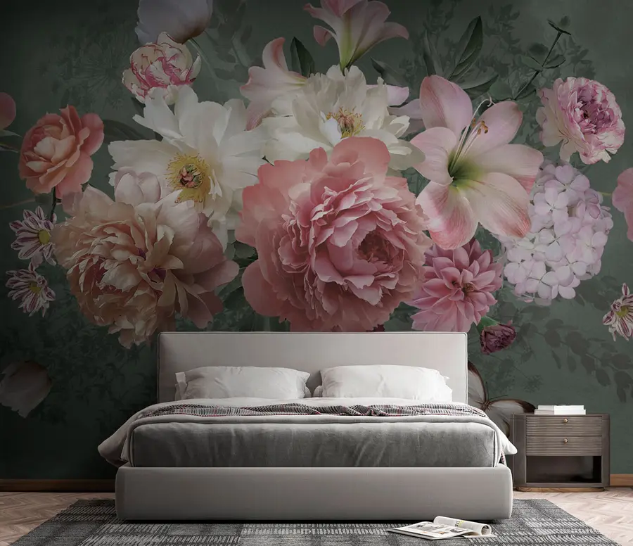 murales de pared Un floreciente jardín de flores con una mariposa u95818