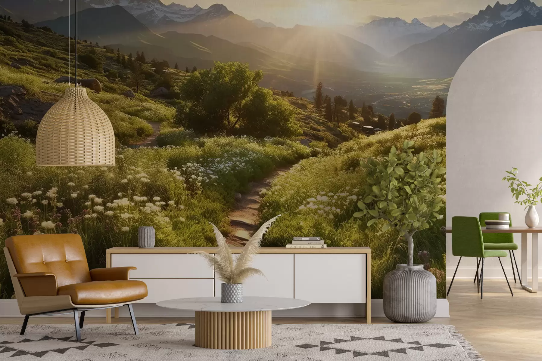 murales de pared Atardecer de paisaje de montaña u96209