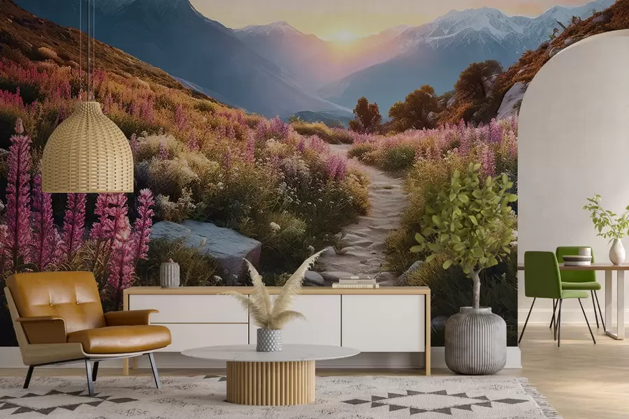 murales de pared Paisaje de montaña flores mágicas u96210