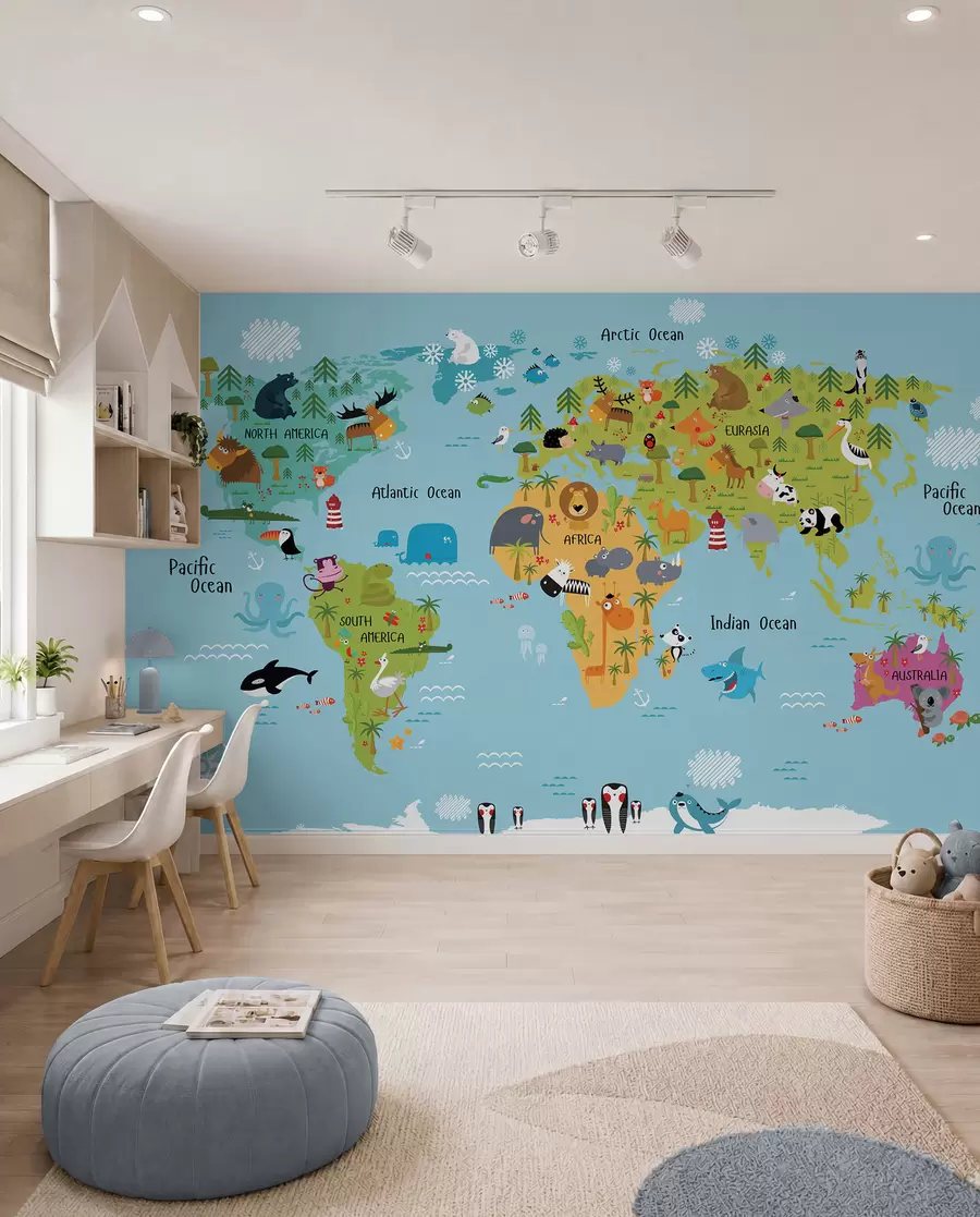 murales de pared Mapa, mundo e línea u16689