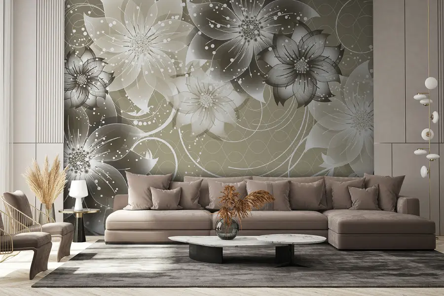 murales de pared Flores blancas sobre fondo beige u17606
