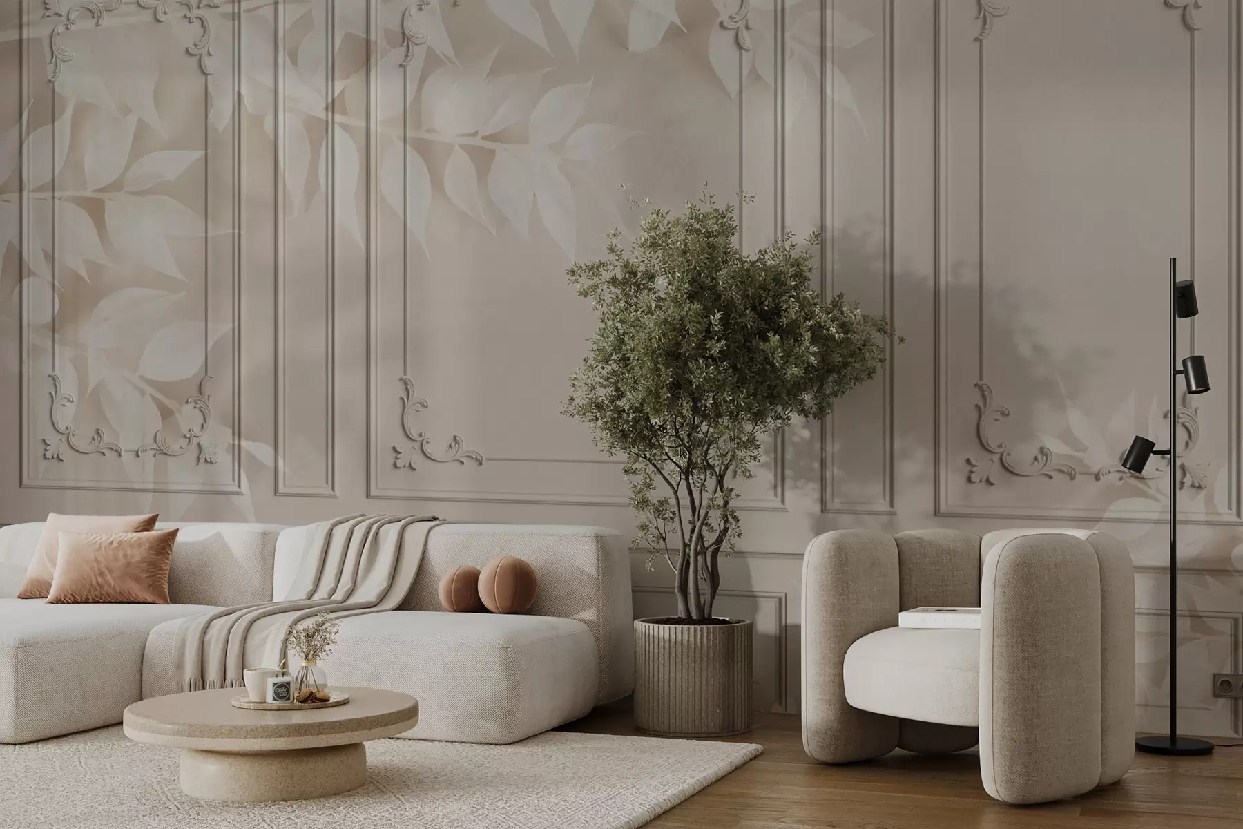 murales de pared Paneles clásicos de boiserie inglesa con hojas. u96165