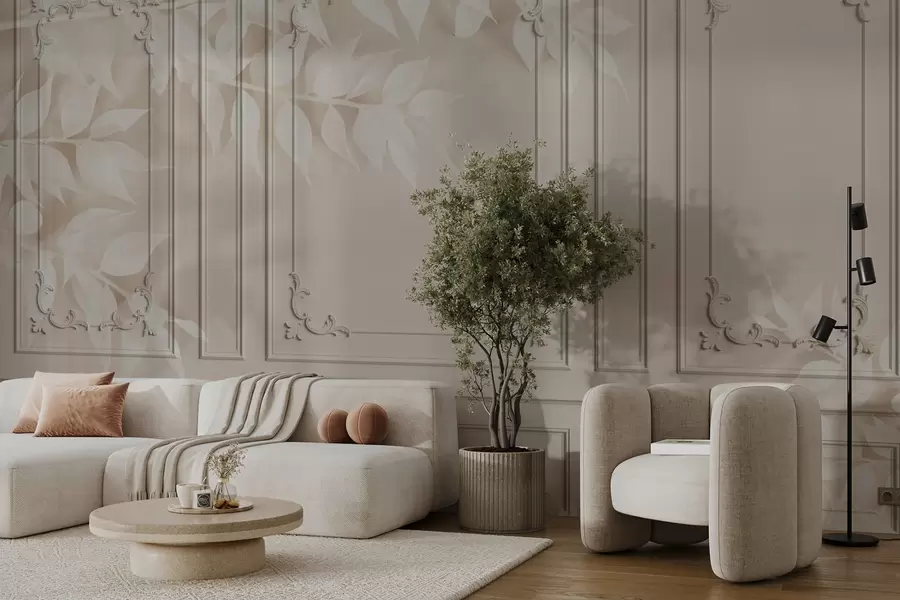 murales de pared Paneles clásicos de boiserie inglesa con hojas. u96165