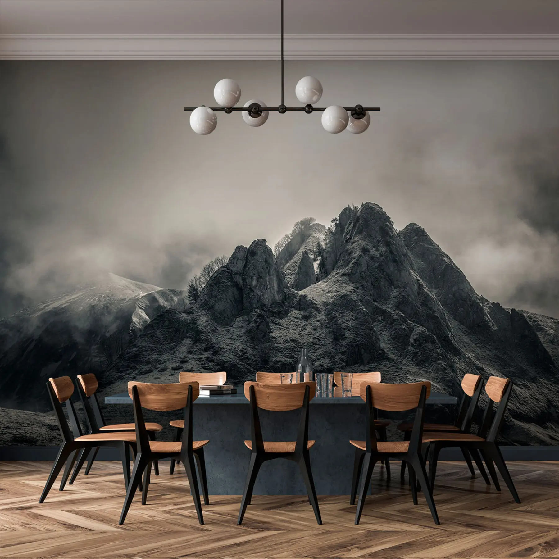 murales de pared Misteriosa montaña negra con espectacular cielo nublado u96473