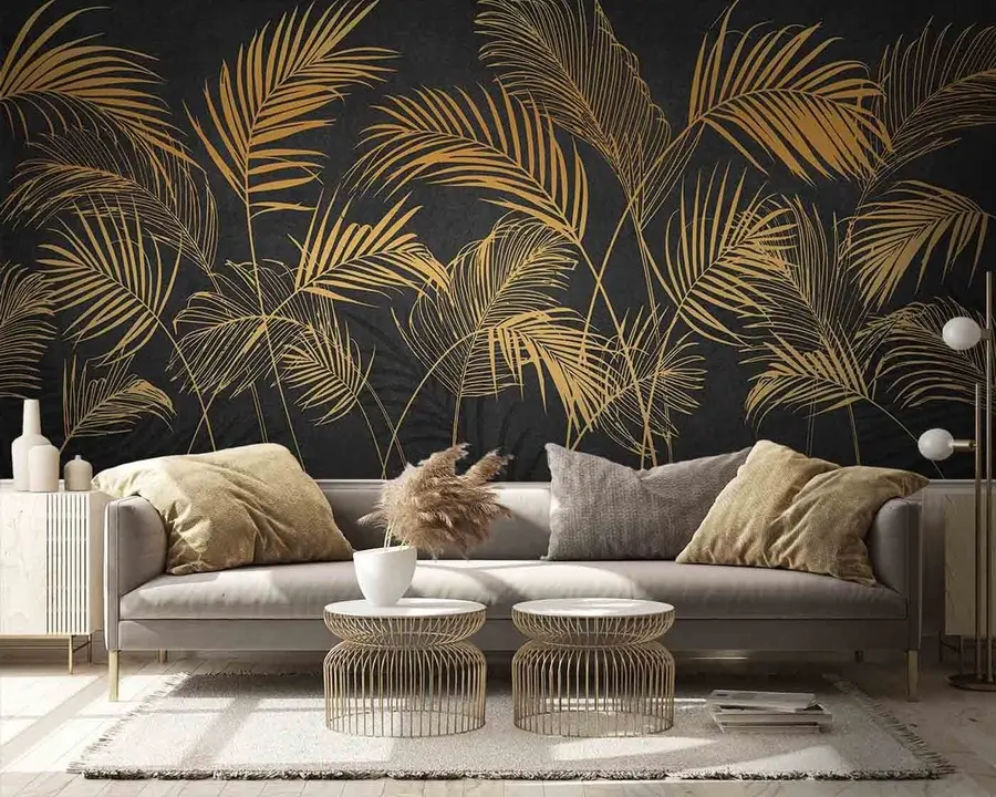 murales de pared Hojas de palmera con muro de hormigón u96317