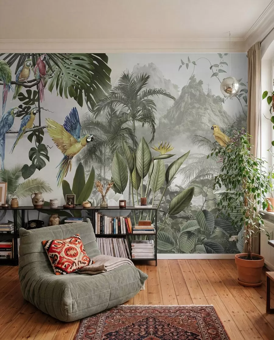murales de pared Loros en la selva tropical u95693