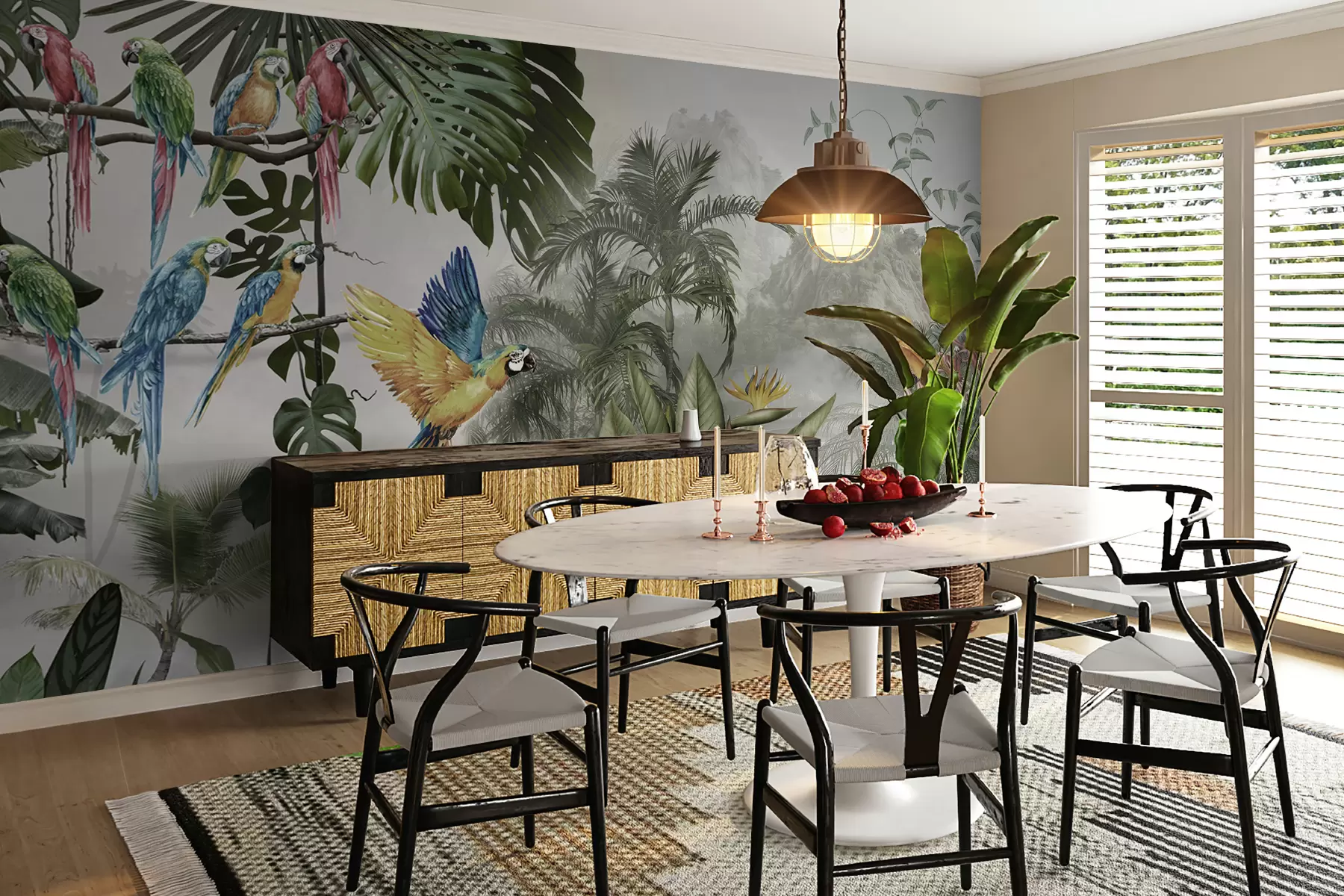murales de pared Loros en la selva tropical u95693