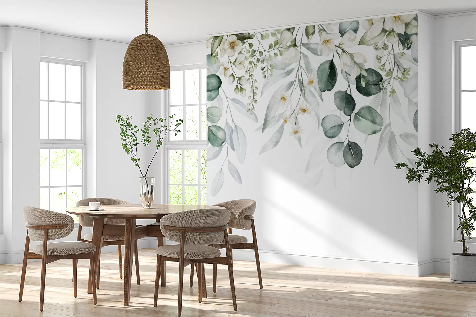 murales de pared Acuarela hojas verdes con flores u96336