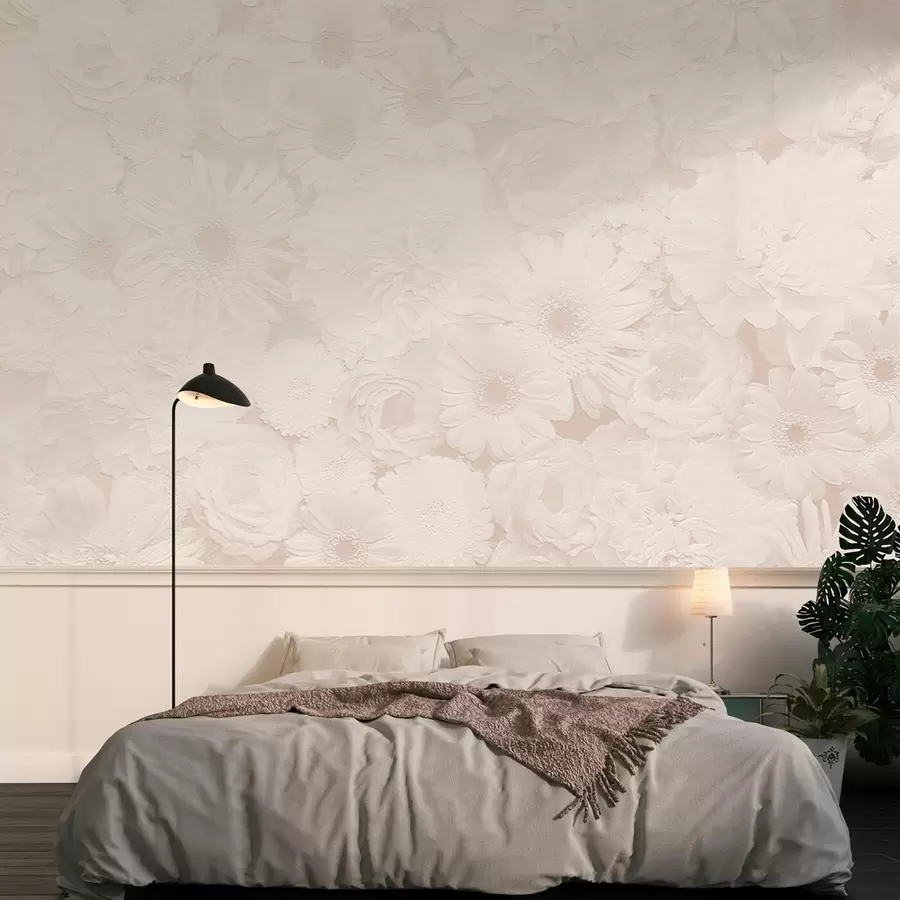 murales de pared Flores exuberantes al estilo monocromo rococó y boho u96930