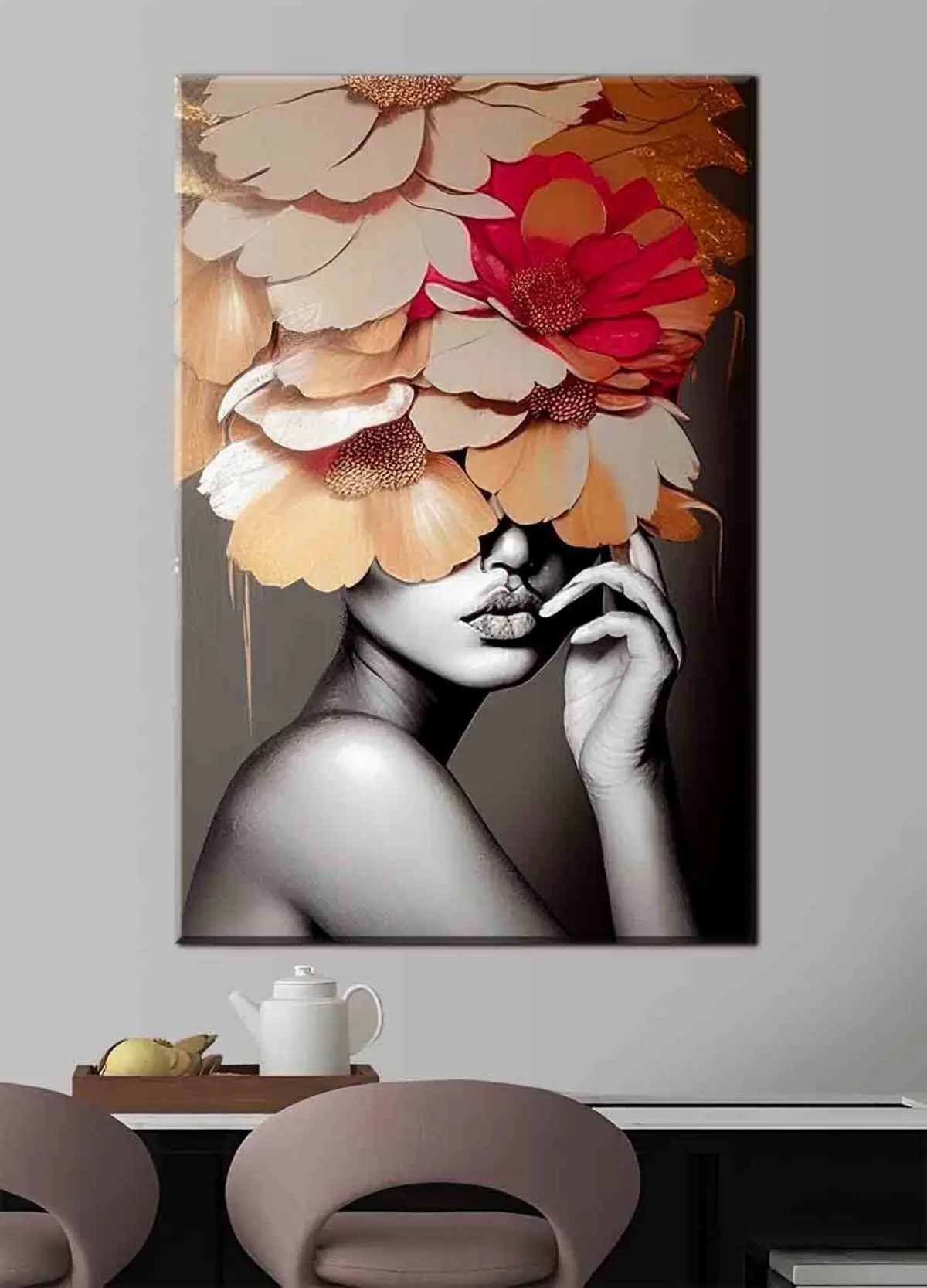 murales de pared Flor, planta y blanco s35442