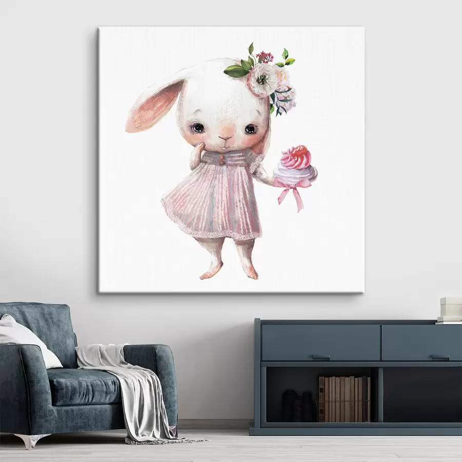 murales de pared Bonito conejito con un dulce s35046