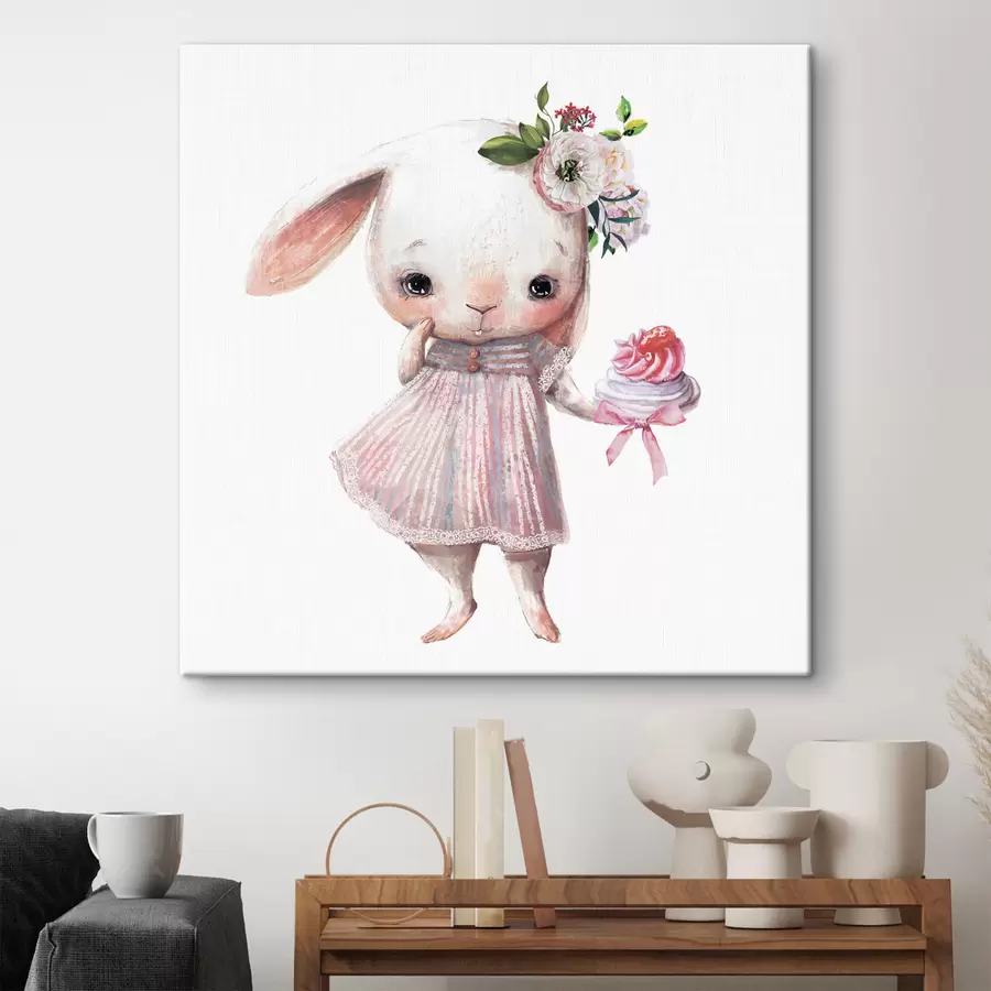 murales de pared Bonito conejito con un dulce s35046