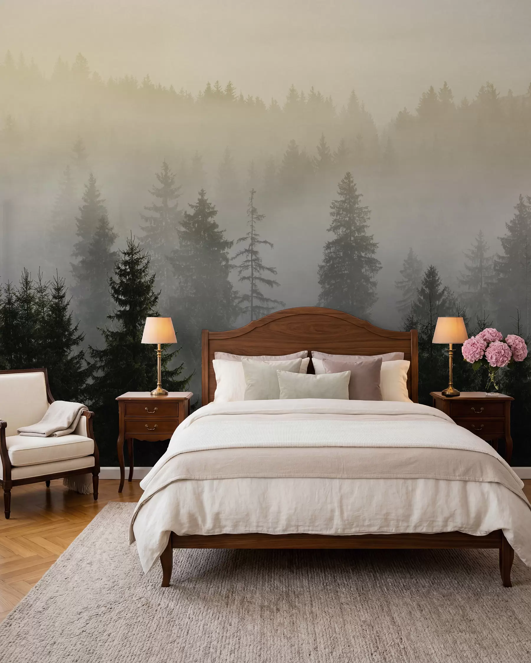 murales de pared Bosque en bruma dorada u96999