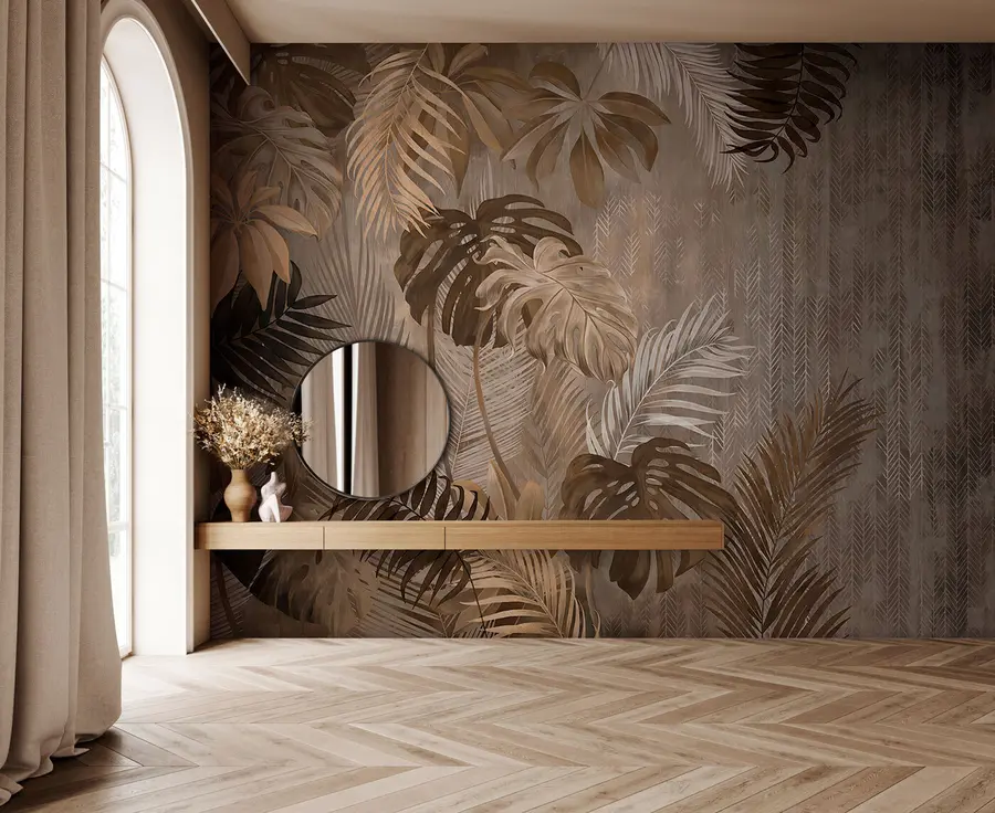 murales de pared Hojas tropicales en estilo grunge u97012