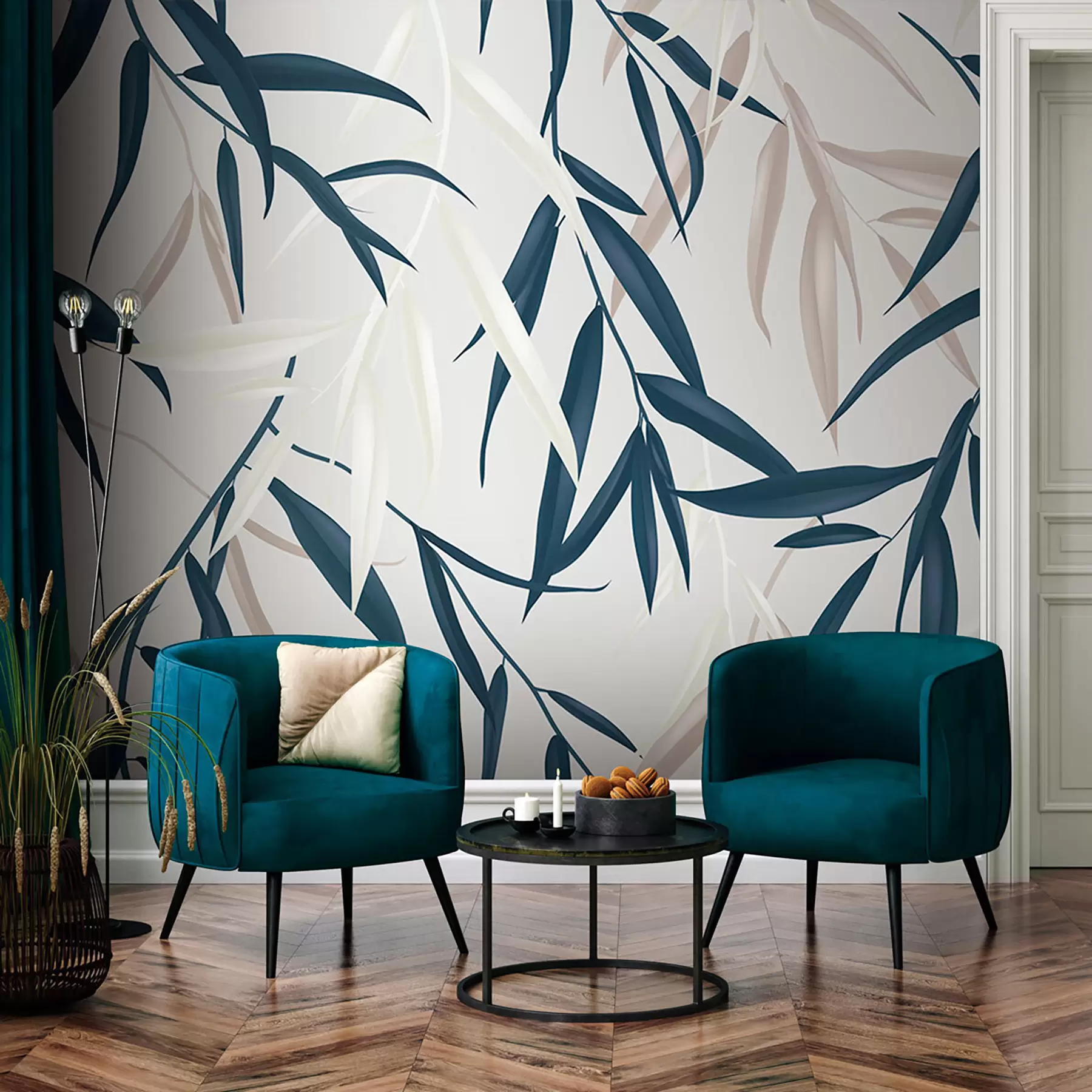 murales de pared Hojas finas en tinta u97022