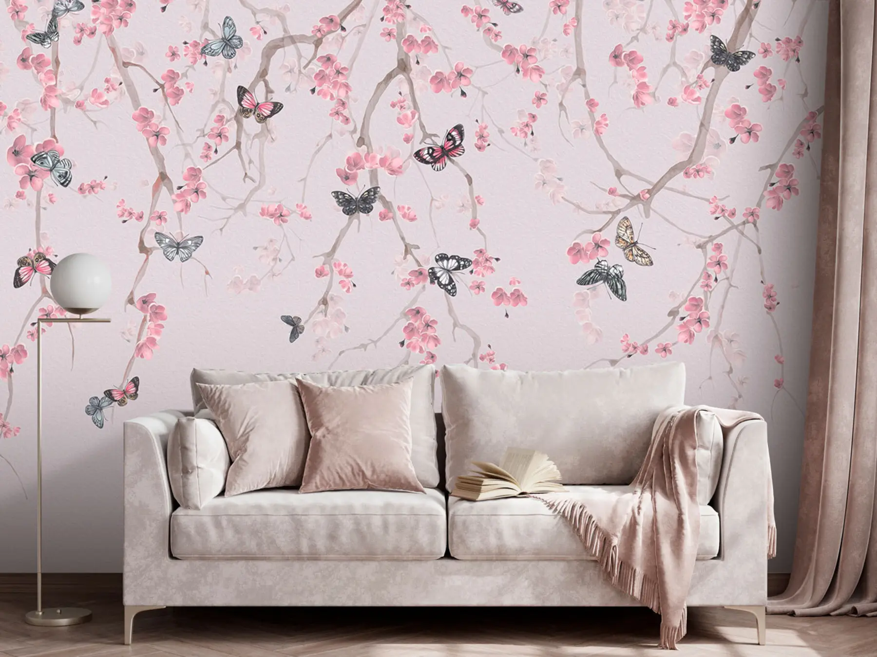 murales de pared Flores y mariposas de sakura u97056