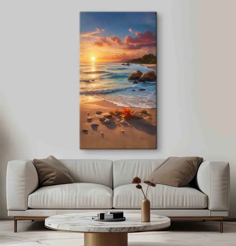 murales de pared Puesta de sol en la tranquila orilla del océano s35647