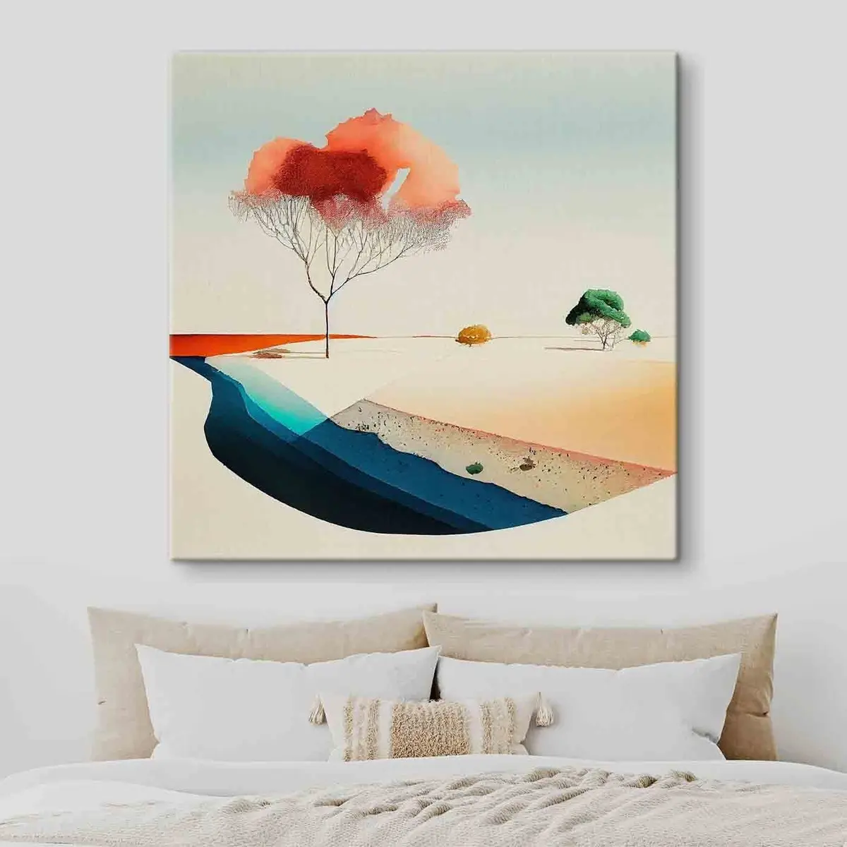 murales de pared Árboles vibrantes en medio de un paisaje minimalista s35709