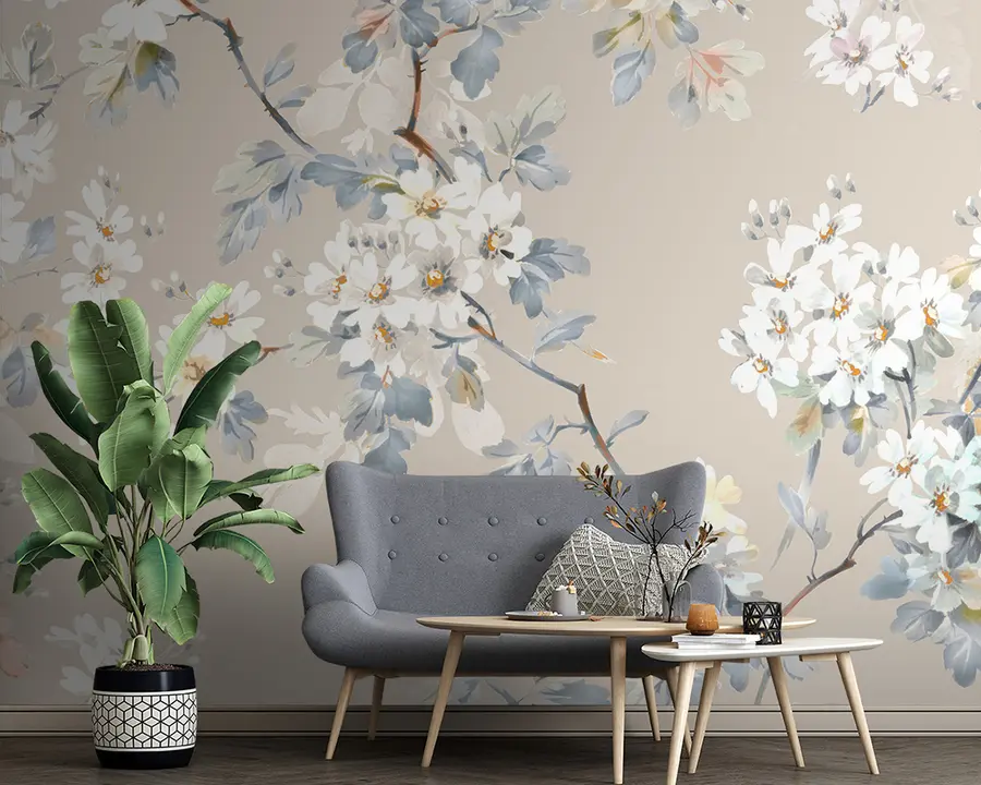 murales de pared Flores y mariposas pintadas a mano con acuarelas u97114
