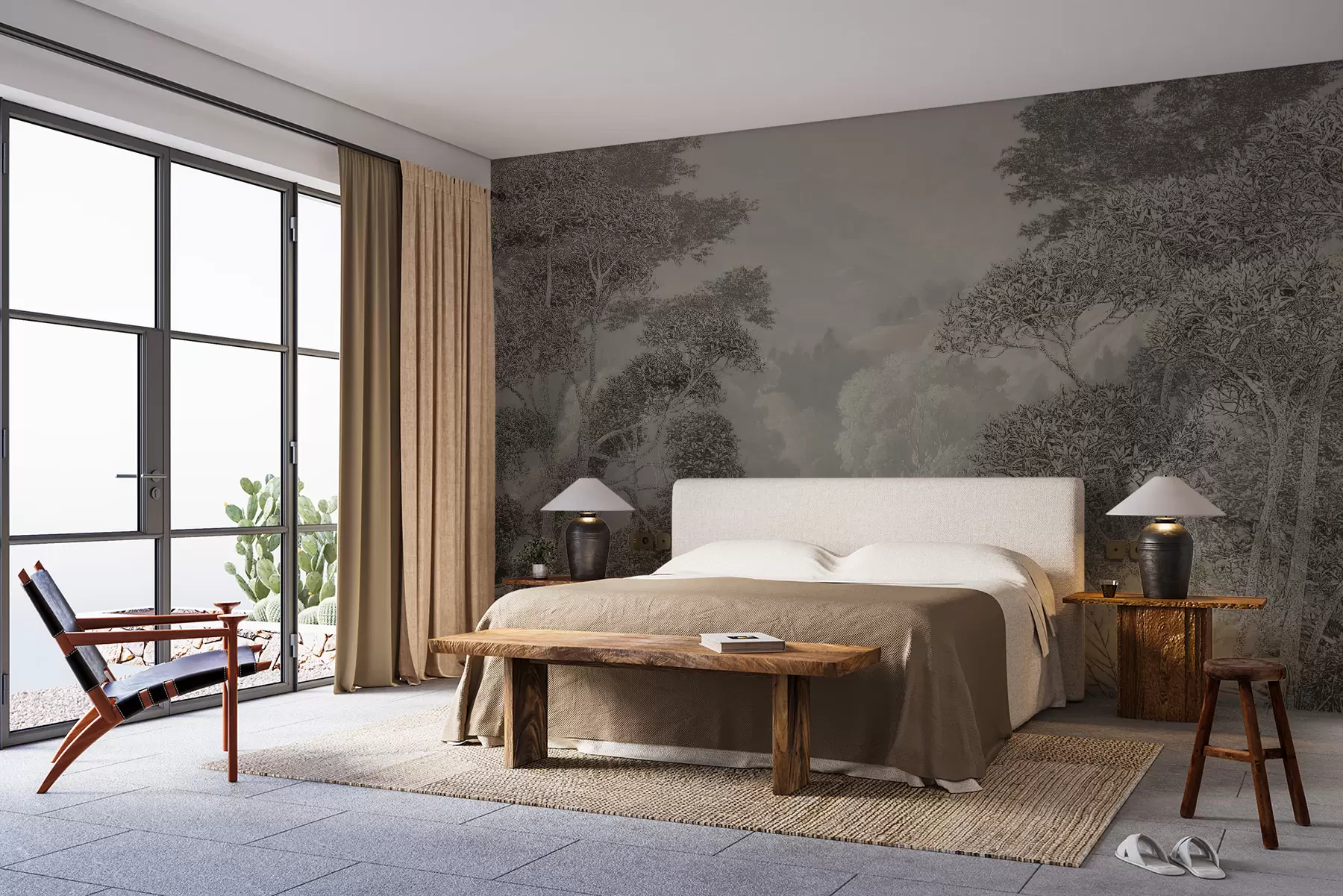 murales de pared Bosque tropical en tonos grises u97396
