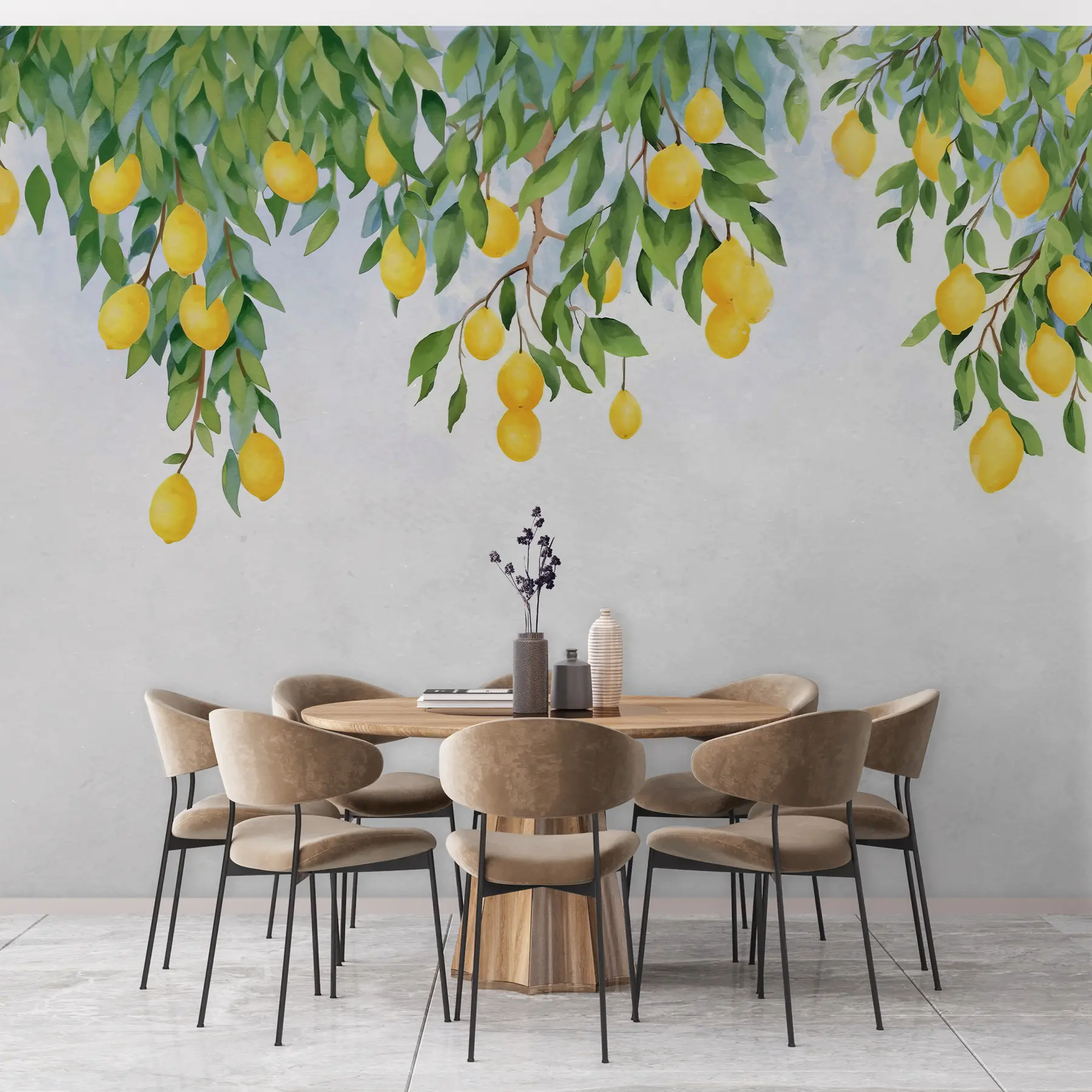 murales de pared Ramas de limones en acuarela u97593