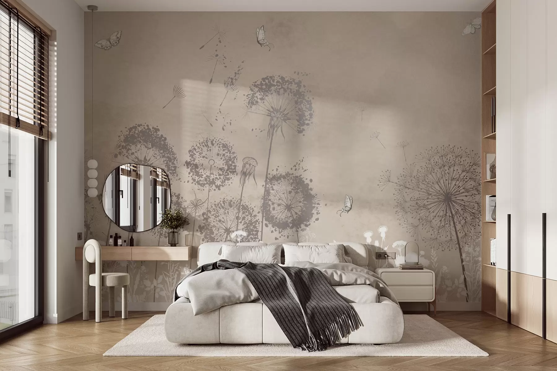 murales de pared Patrón elegante de flores de diente de león acuarela u97333