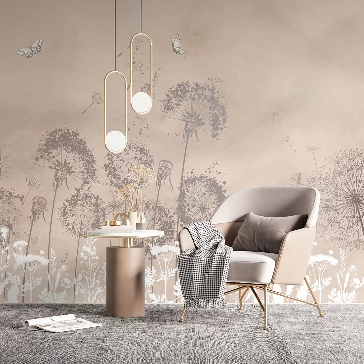 murales de pared Patrón elegante de flores de diente de león acuarela u97333