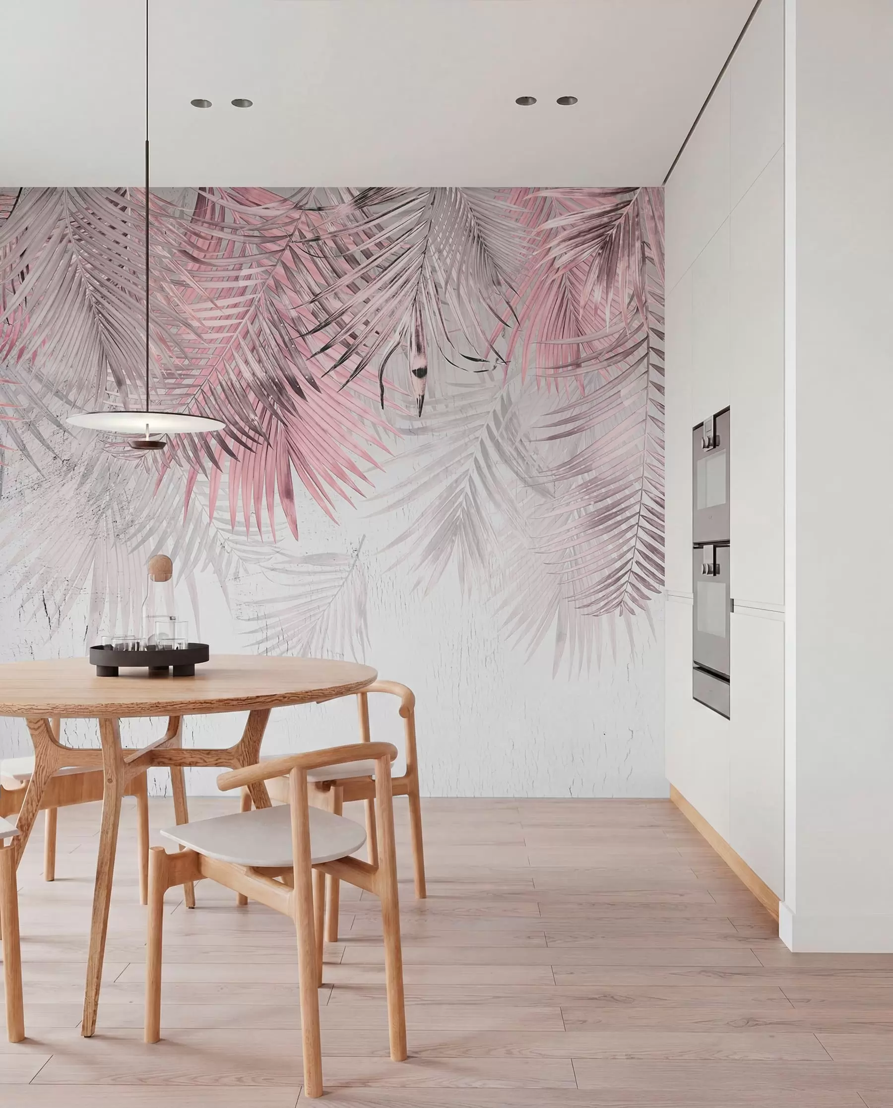 murales de pared Hojas tropicales rosadas en estilo grunge u93843v2