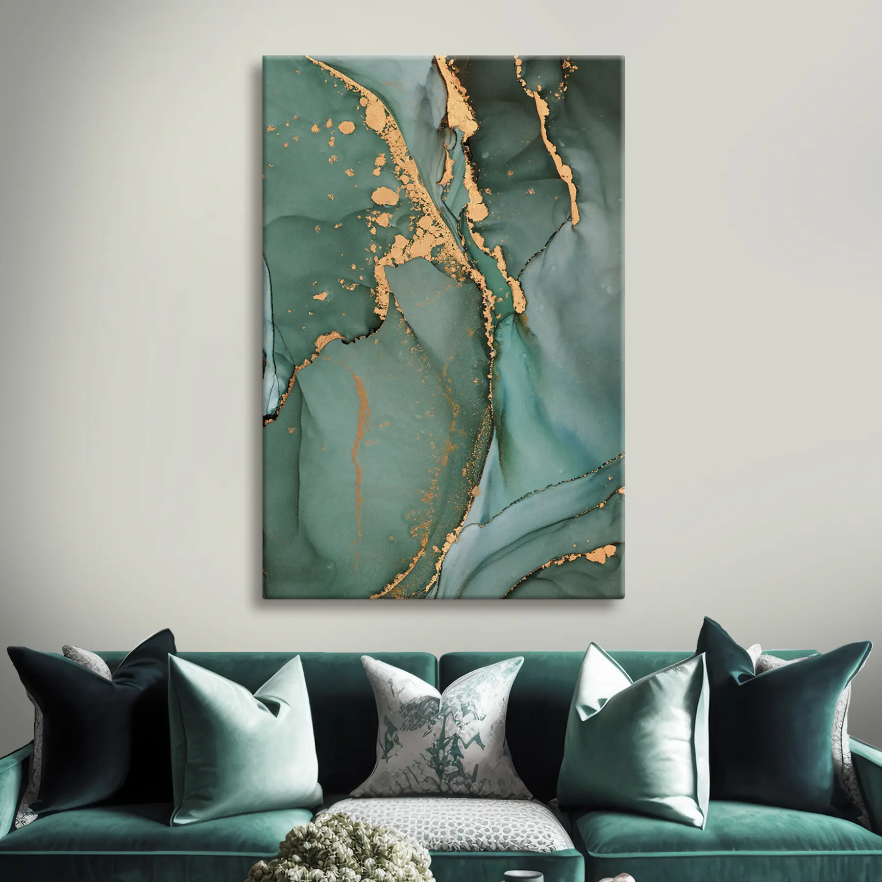 murales de pared Mármol verde con oro s35859