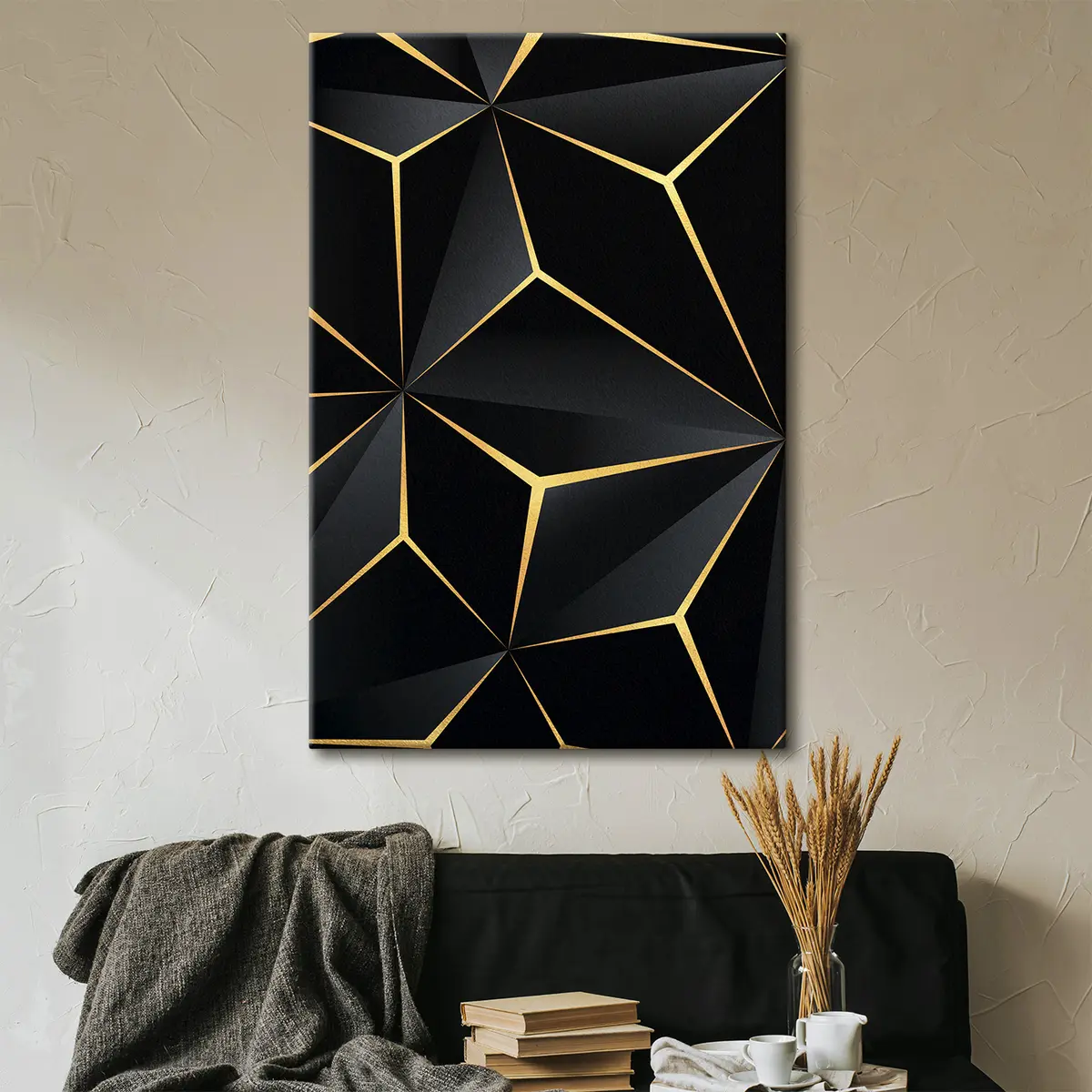 murales de pared Geometría negra con dorado s35865