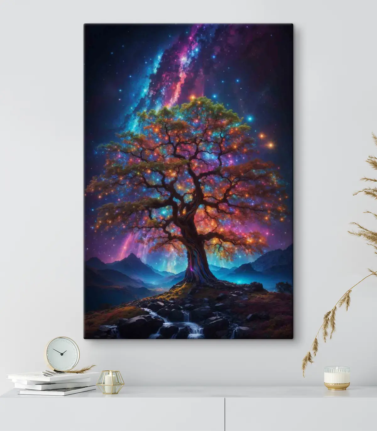 murales de pared Árbol bajo un cielo estrellado s36059