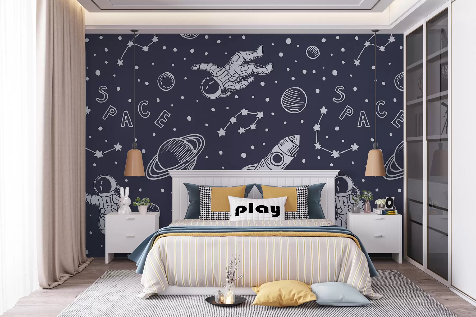 murales de pared Espacio y astronauta patrón sin fisuras u97581