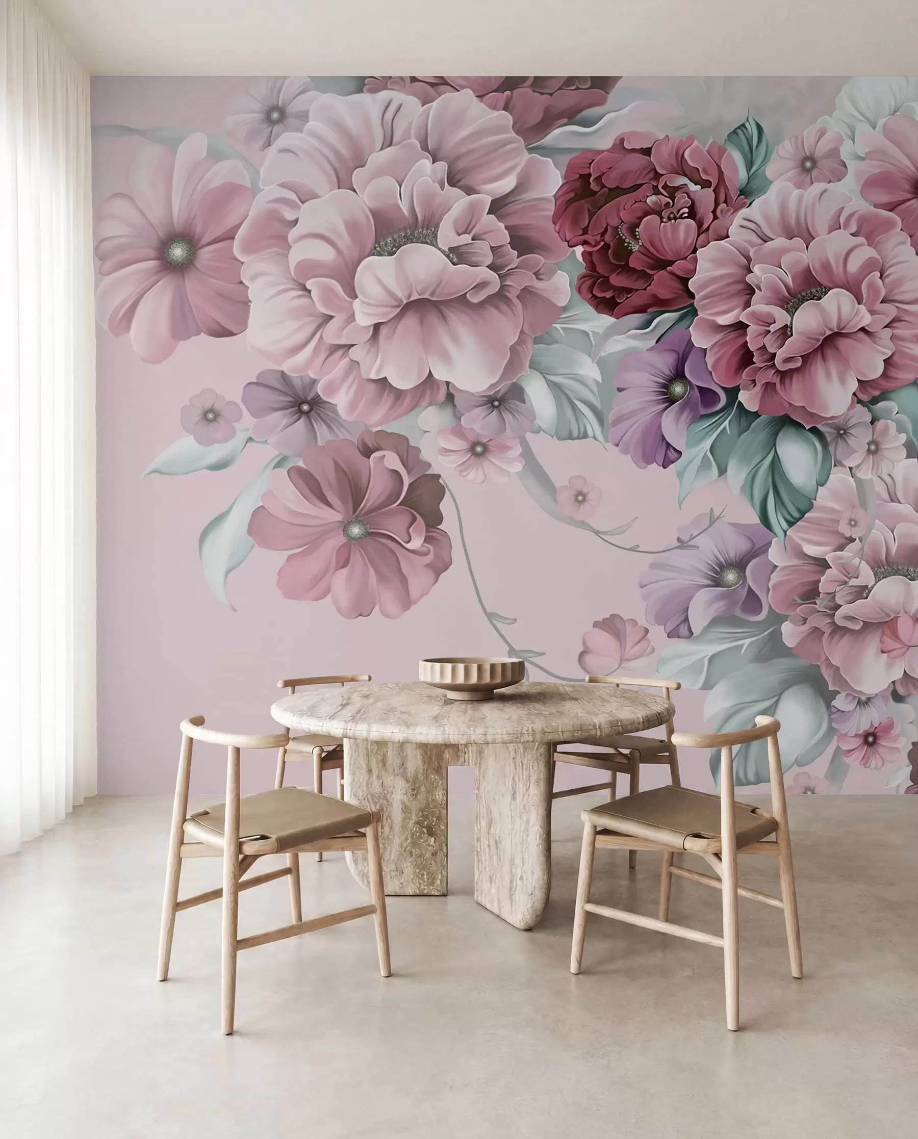 murales de pared Delicadas flores azules en tonos rosados u59900v1