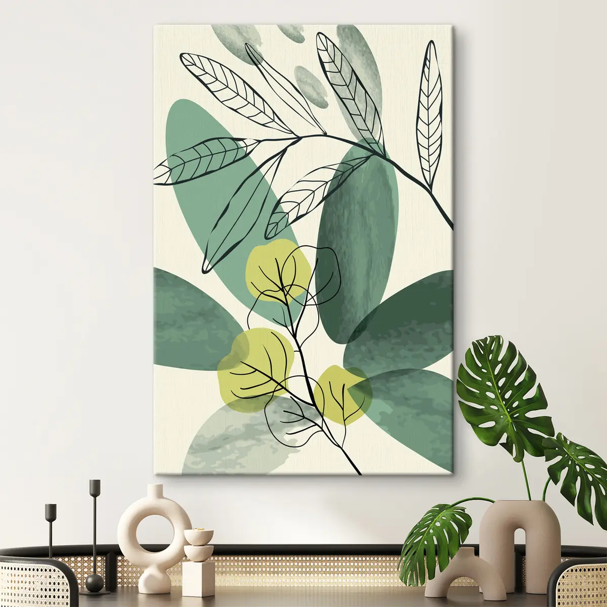 murales de pared Dibujo en acuarela de hojas boho s36106