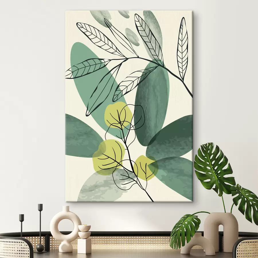 murales de pared Dibujo en acuarela de hojas boho s36106