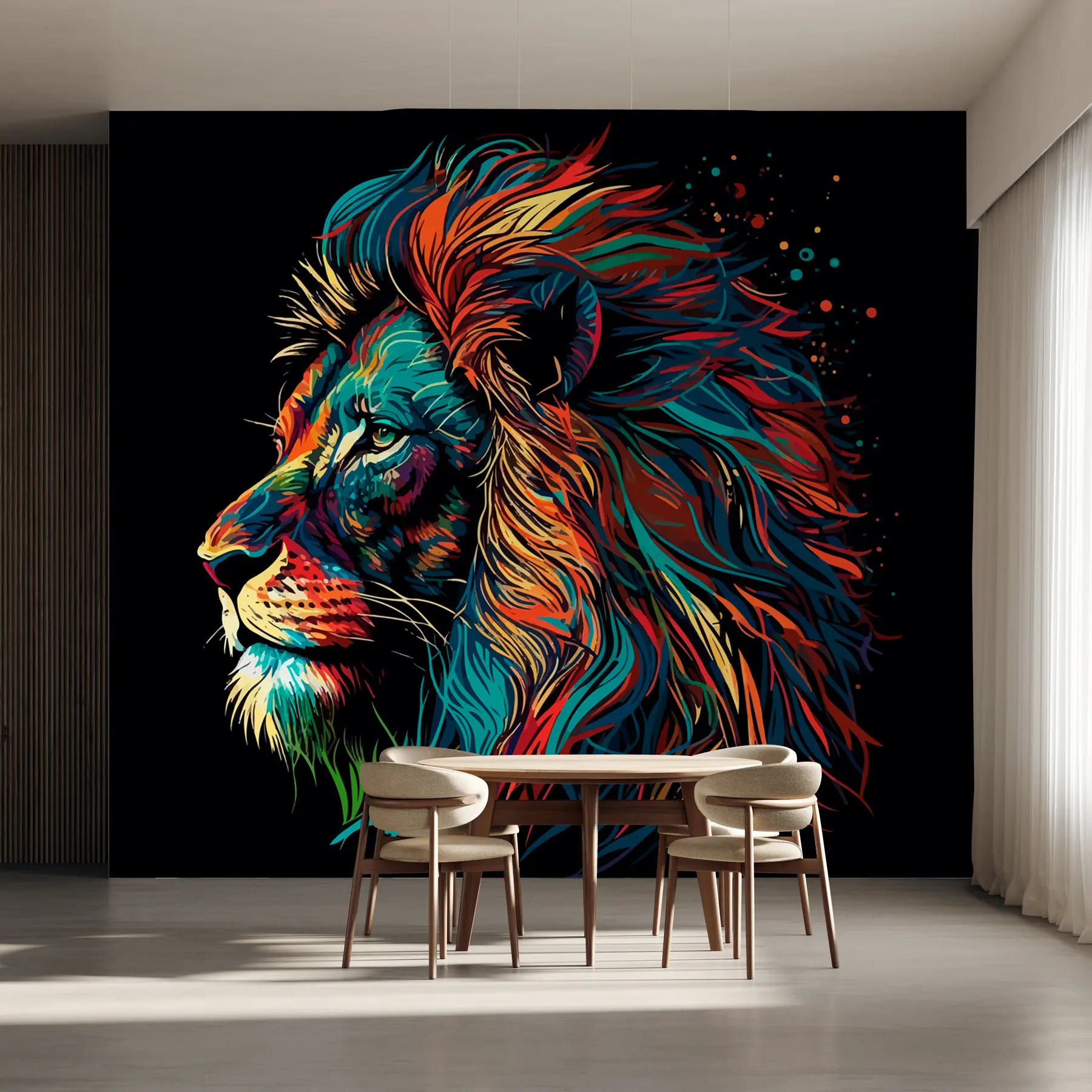 murales de pared Colorida cabeza de león en estilo pop art u98185