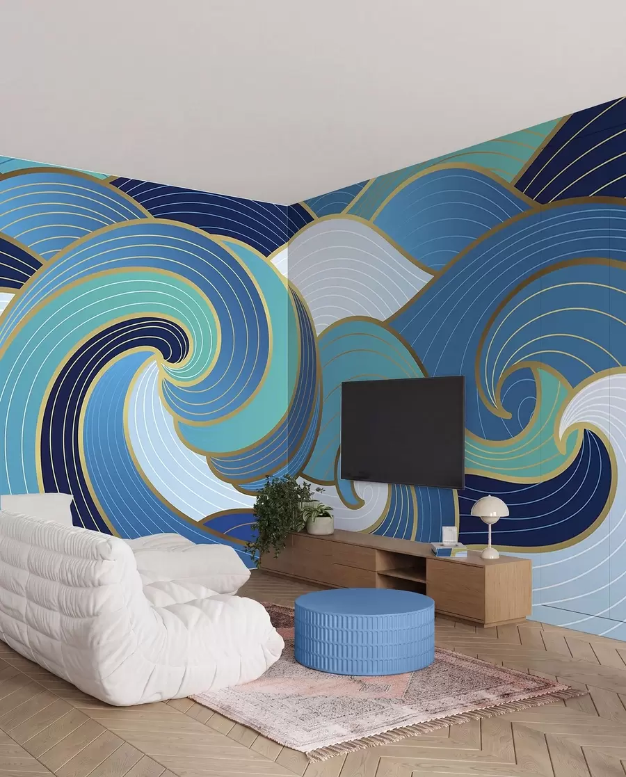 murales de pared Ritmo de olas azules u98590