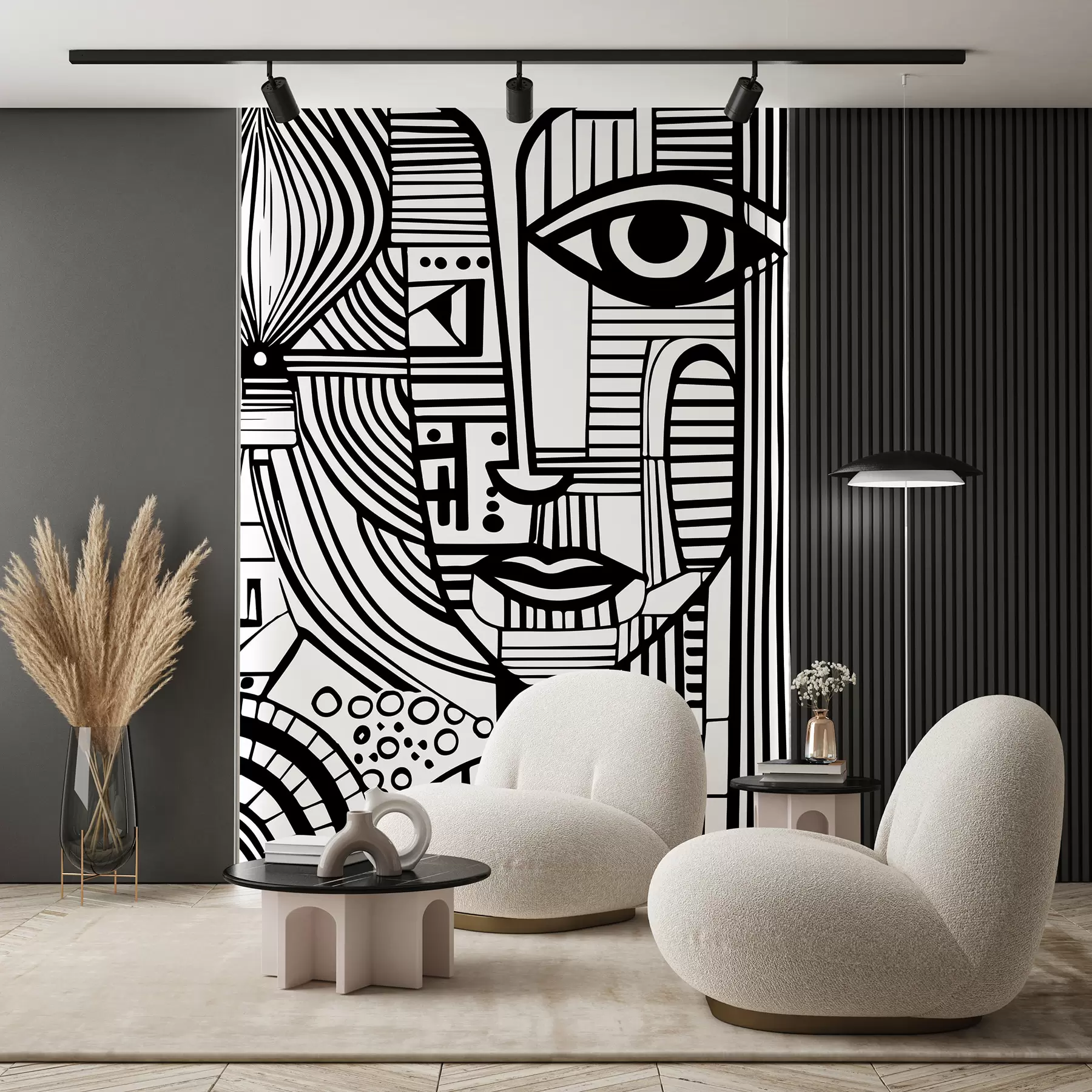 murales de pared Rostro abstracto en blanco y negro u98714