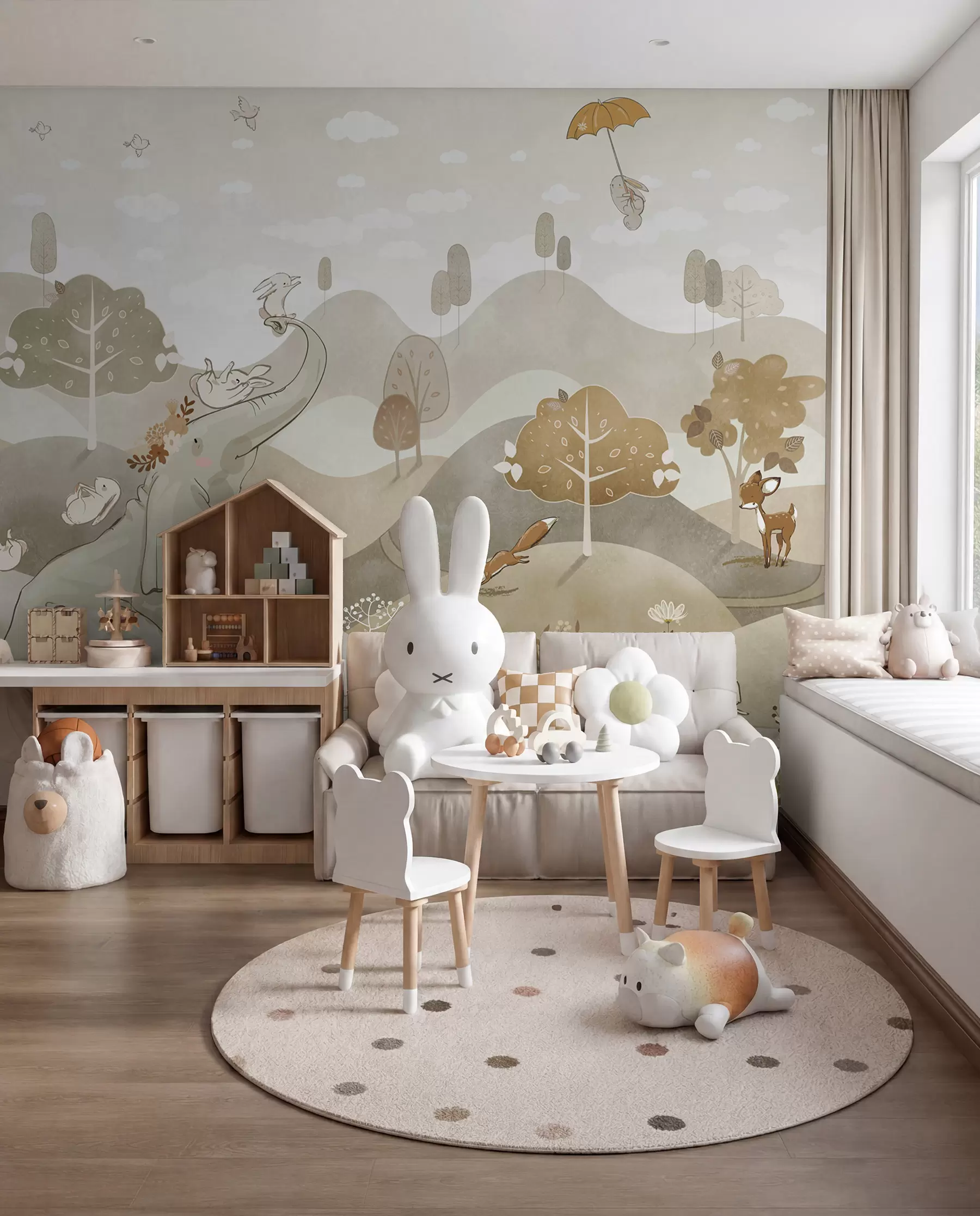 murales de pared Paisaje con simpáticos animales u98695