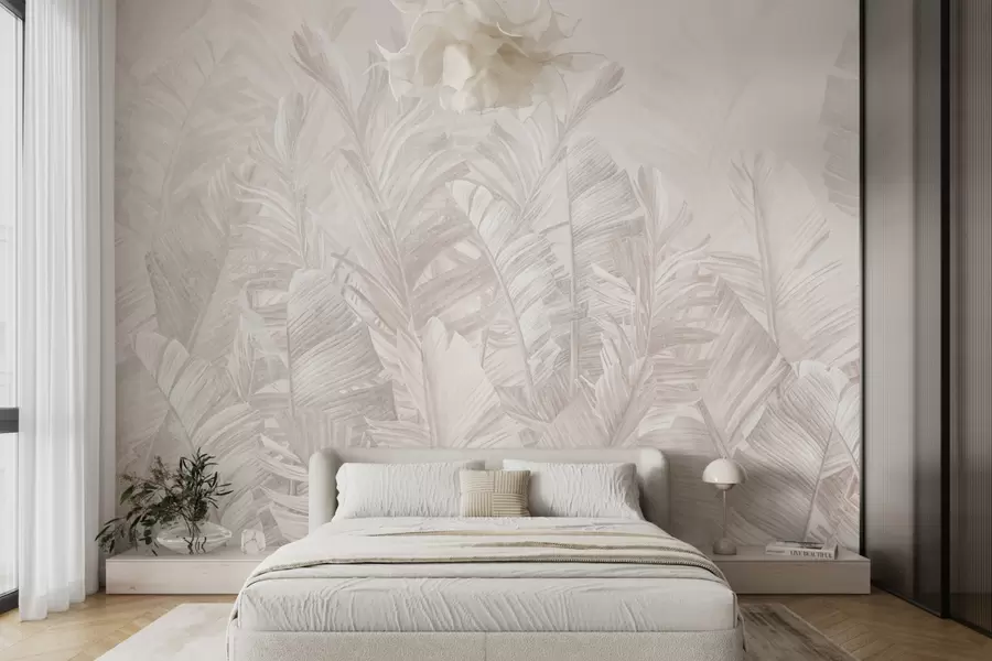 murales de pared Hojas tropicales beige de moda u98951