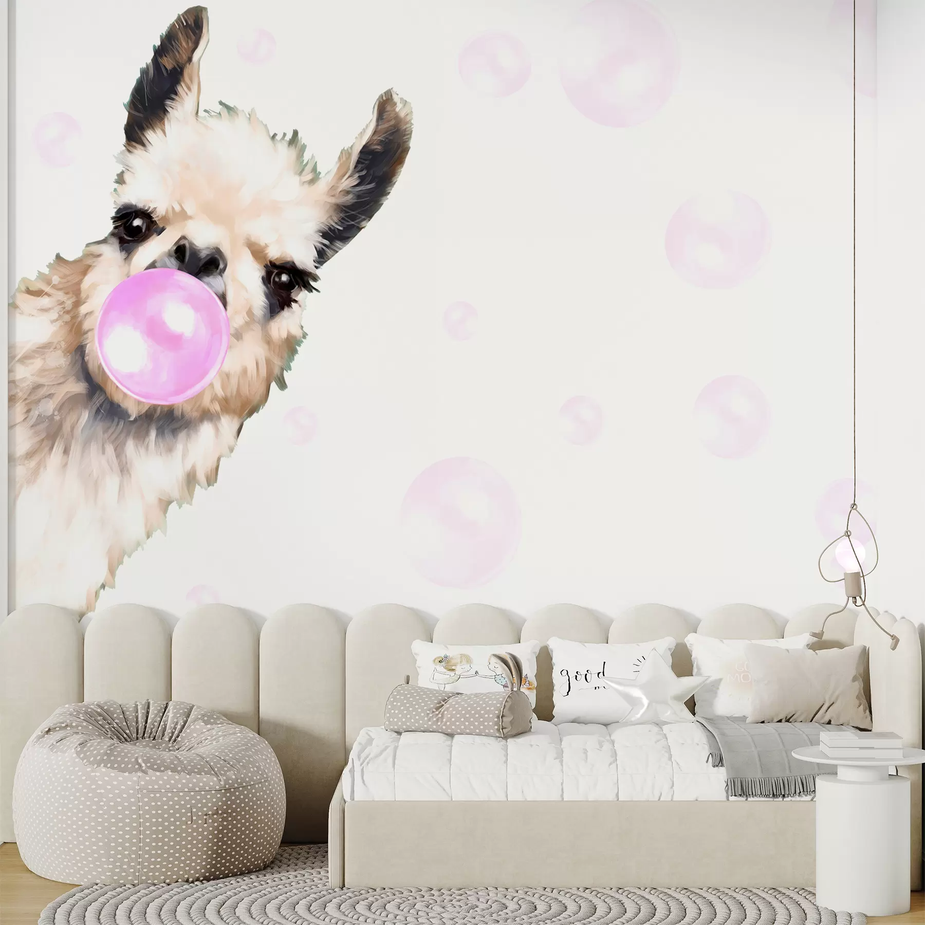 murales de pared Divertida llama y burbujas rosas u98952