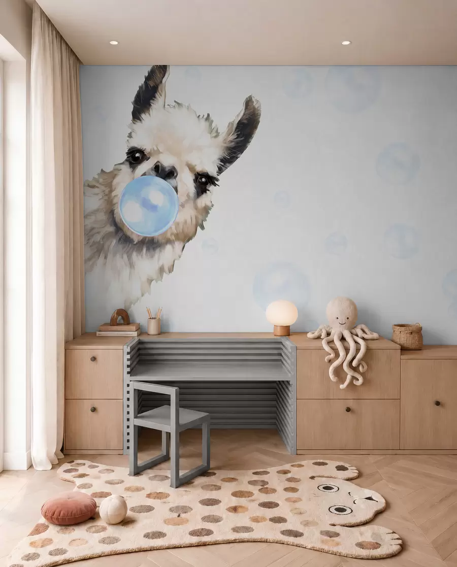 murales de pared Llama con chicle azul u98952v1