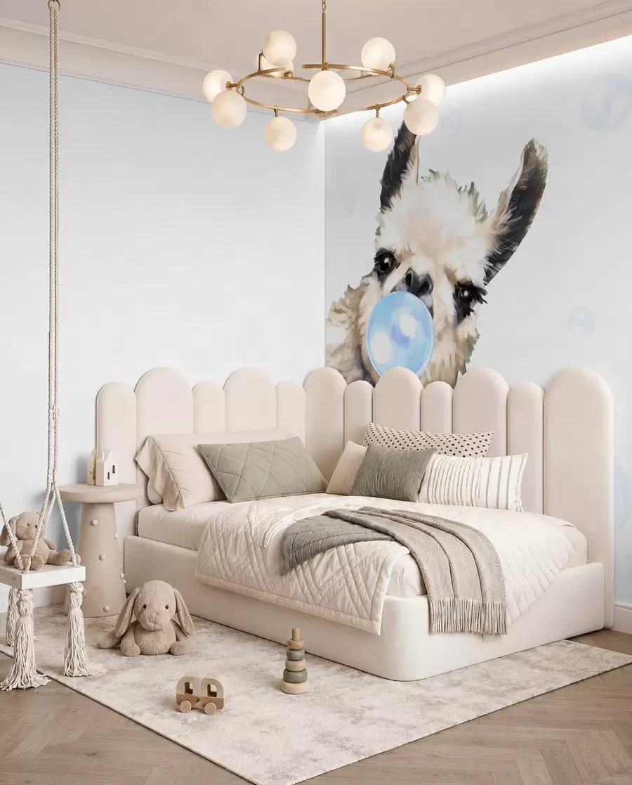 murales de pared Alegre llama y burbujas azules u98952v1