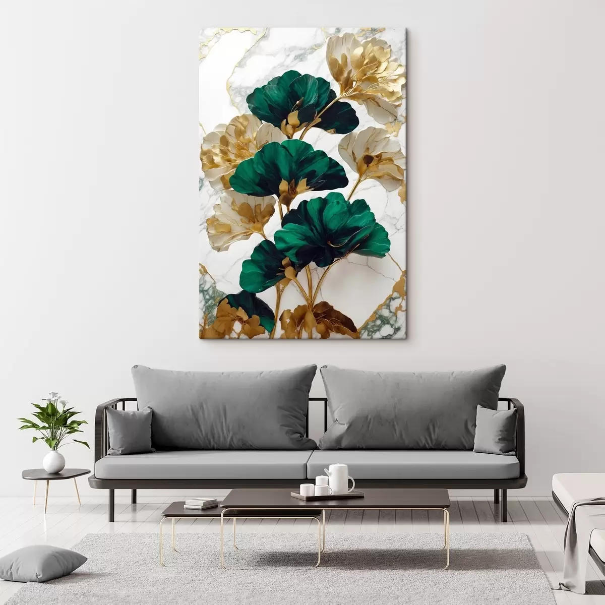 murales de pared Elegantes hojas sobre fondo de mármol s36646