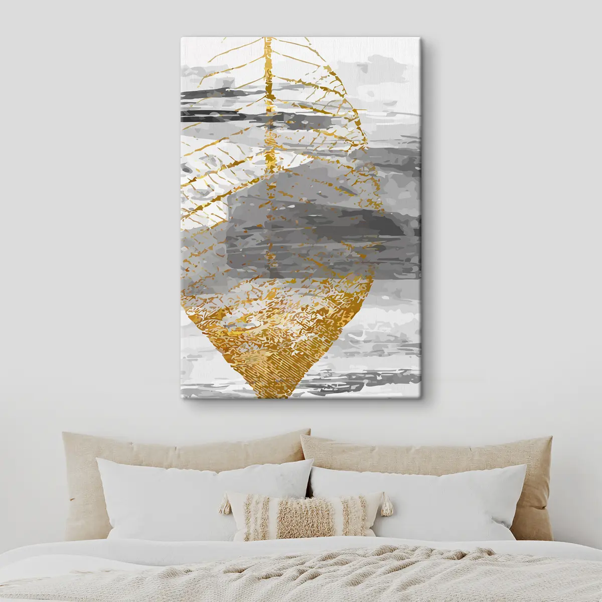 murales de pared Diseño artístico de hojas en tonos neutros s36483