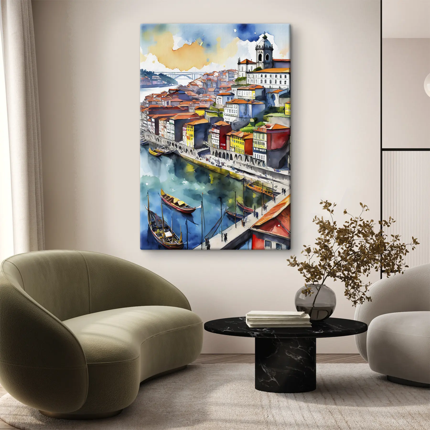 murales de pared Encantador paisaje urbano ribereño en color s36680