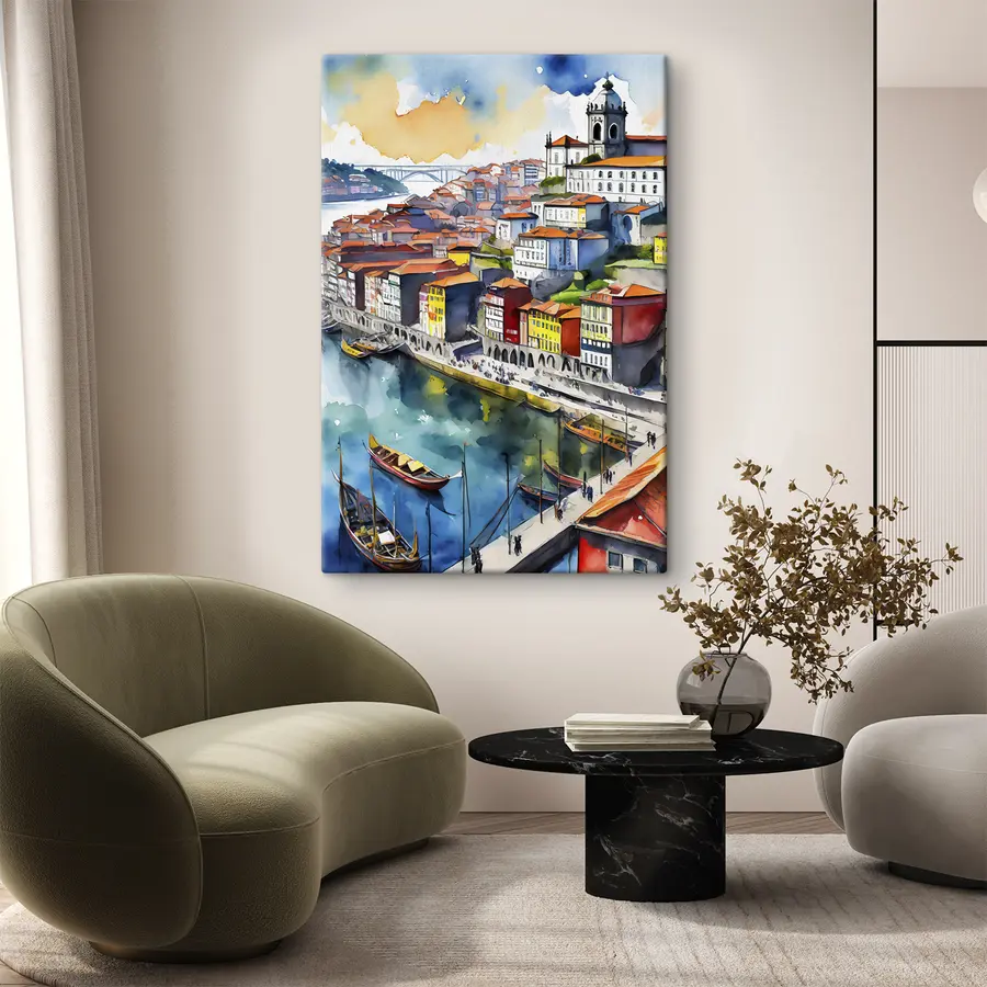 murales de pared Encantador paisaje urbano ribereño en color s36680